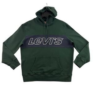 Levis Hoodie Mens Large Green Pullover Color Block Logo Long Sleeve Sweatshirt
